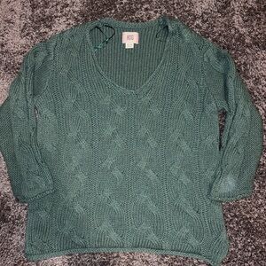 BDG Women's Teal V-Neck Cable Knit Sweater